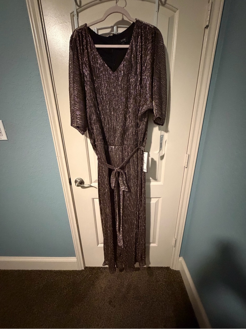 MSK Shimmery Bronze V-Neck Dolman Jumpsuit with Waist Tie